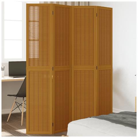 Divisorio Ambienti 4 Pannelli Marrone Legno Massello Paulownia - Foto 1