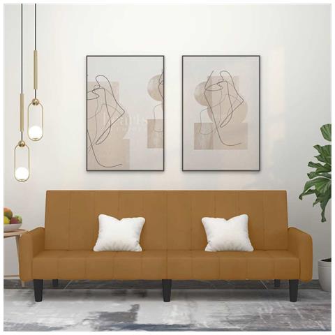 Divano Letto A 2 Posti Marrone In Velluto - Foto 2