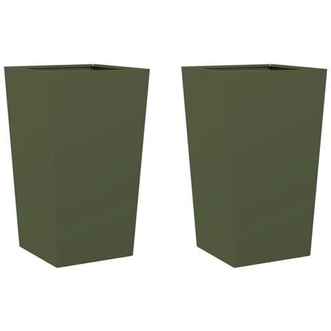 Fioriere da Giardino 2 pz Verde Oliva 45x45x75 cm in Acciaio - Foto 1