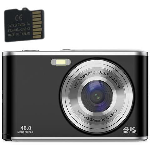 Fotocamera Digitale 4k 48mp Zoom 16x Webcam Con Scheda Di Memoria Da 32 Gb Black - Foto 1