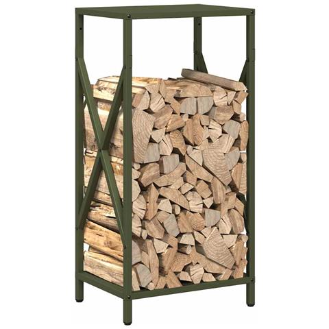 Rastrelliera per Legna da Ardere Verde Oliva 34x25x70 cm - Foto 2
