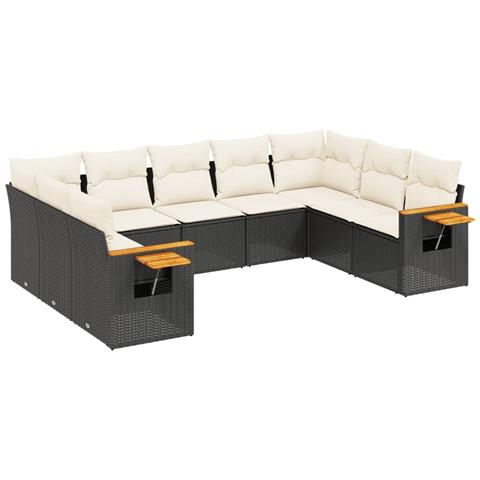 Set Divani Da Giardino 9 Pz Con Cuscini Nero In Polyrattan - Foto 2
