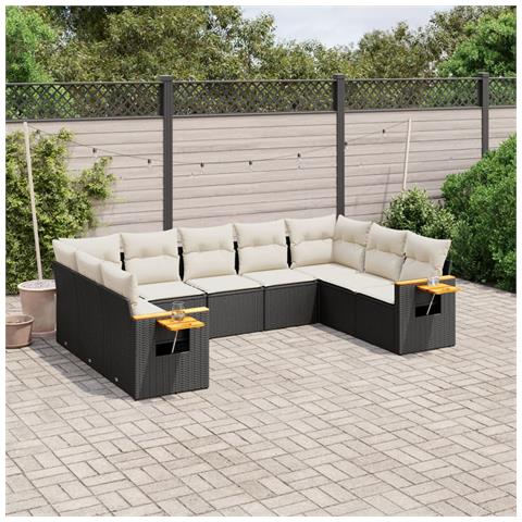 Set Divani Da Giardino 9 Pz Con Cuscini Nero In Polyrattan - Foto 1
