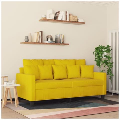 Divano A 2 Posti Giallo 140 Cm In Velluto - Foto 3