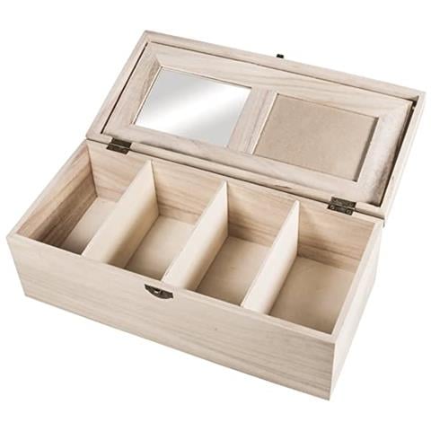 Rayher - Box In Legno Grezzo 32x15x10cm - Interno Con Specchio Piu Cornice Portafoto - 4 Spazi - Foto 3