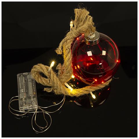 Palla Decorativa Di Natale Da 9 Cm Con 14 Led. Corda Naturale Per Appendere Di 60 Cm. - Foto 2