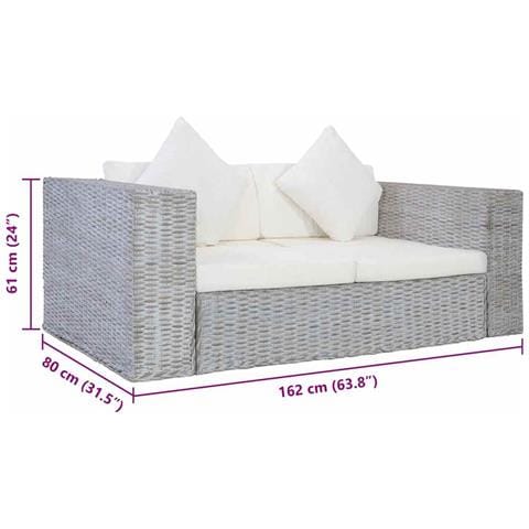 Lusso Casadino -  Divano A 2 Posti Con Cuscini Grigio In Rattan Naturale - Foto 8