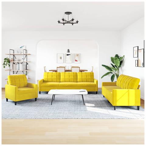 Set Di Divani 3 Pz Con Cuscini Giallo In Velluto - Foto 2
