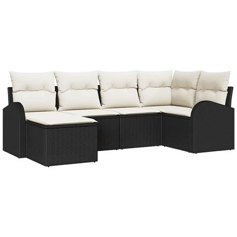 Set di divani da giardino 6 Pezzi con Cuscini Nero Polyrattan - Foto 1