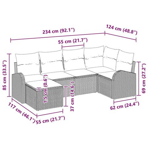 Set di divani da giardino 6 Pezzi con Cuscini Nero Polyrattan - Foto 9