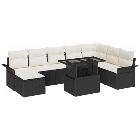 Set di Divano da Giardino con Cuscini Nero Polyrattan - Foto 1