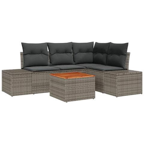 Set Divano da Giardino di 5 Pezzi con Cuscini Grigio Polyrattan Acacia - Foto 1
