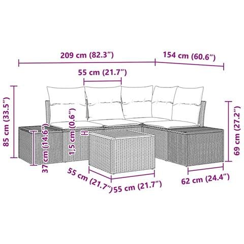 Set Divano da Giardino di 5 Pezzi con Cuscini Grigio Polyrattan Acacia - Foto 9