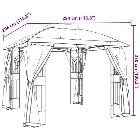 Gazebo con Tetto Doppio e Pareti Rete Crema 2,94x2,94 m Acciaio - Foto 9