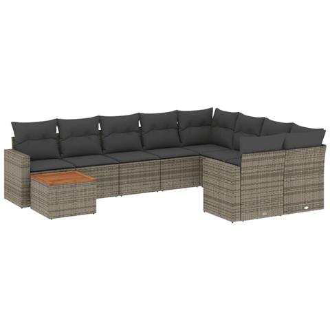 Set Divano da Giardino 10 pz con Cuscini Grigio in Polyrattan - Foto 1