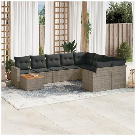 Set Divano da Giardino 10 pz con Cuscini Grigio in Polyrattan - Foto 2