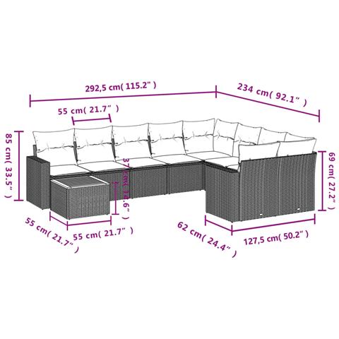 Set Divano da Giardino 10 pz con Cuscini Grigio in Polyrattan - Foto 3