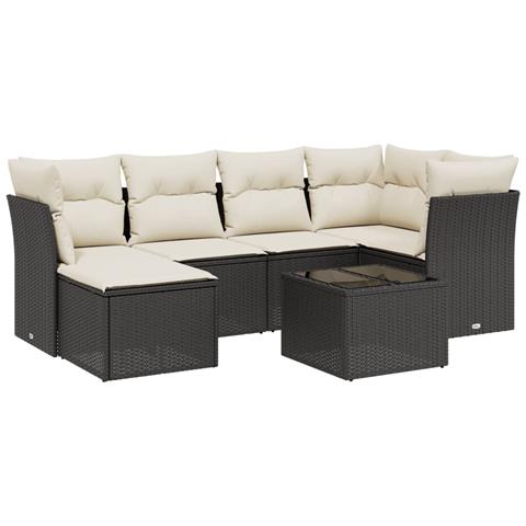 Set Divani da Giardino con Cuscini 7pz Nero Polyrattan - Foto 1