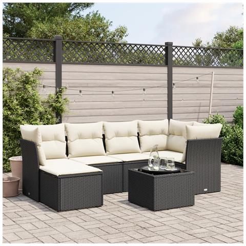 Set Divani da Giardino con Cuscini 7pz Nero Polyrattan - Foto 2