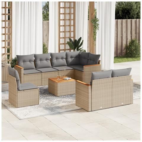 Set Divano da Giardino 9 pz con Cuscini Beige in Polyrattan - Foto 2