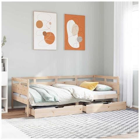 Dormeuse con Cassetti 80x200 cm in Legno Massello di Pino - Foto 2