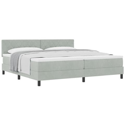 Letto Box Spring con Materasso Grigio Chiaro 200x200 cm Velluto - Foto 1
