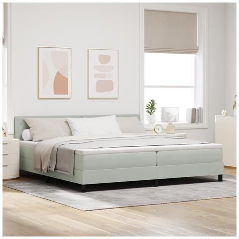 Letto Box Spring con Materasso Grigio Chiaro 200x200 cm Velluto - Foto 2