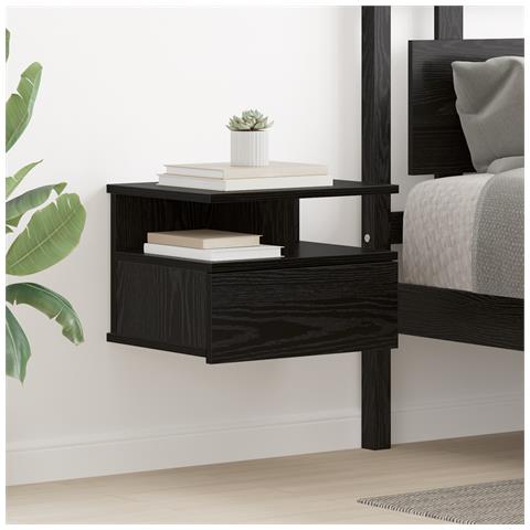 Comodino Sospeso Rovere Nero 40x31x27 cm Legno ingegnerizzato - Foto 2