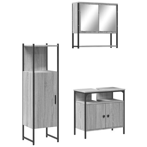 Set Mobili da Bagno 3 pz Grigio Sonoma in Legno Multistrato - Foto 1