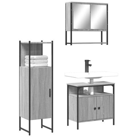 Set Mobili da Bagno 3 pz Grigio Sonoma in Legno Multistrato - Foto 2