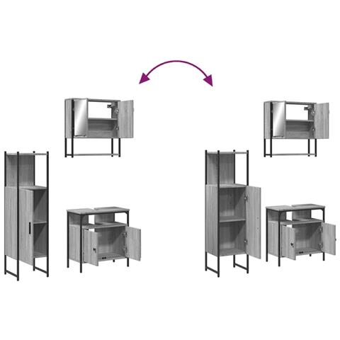 Set Mobili da Bagno 3 pz Grigio Sonoma in Legno Multistrato - Foto 9