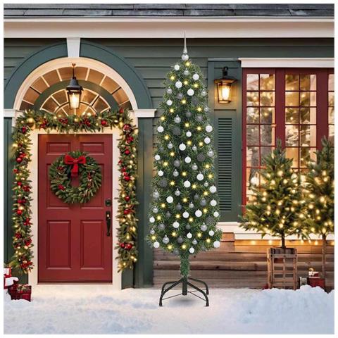 Albero di Natale pieghevole 300 LED e Set di Palline Verde 210 cm - Foto 2