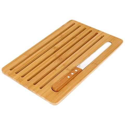 Tagliere Per Pane Con Coltello In Bambù 41x27cm Taglio Facile, Marrone / Beige - Foto 1