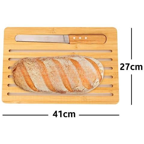 Tagliere Per Pane Con Coltello In Bambù 41x27cm Taglio Facile, Marrone / Beige - Foto 5