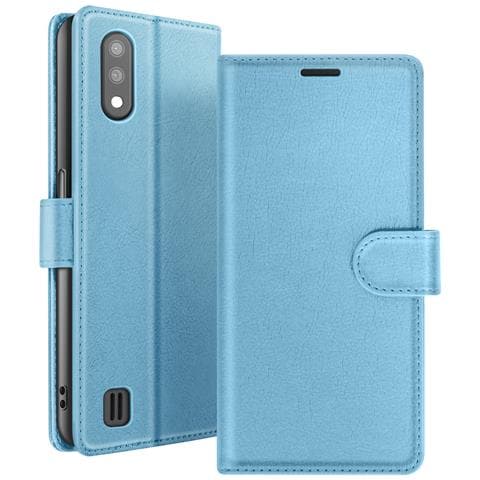 Custodia A Portafoglio Per Galaxy A01 Con Funzione Di Supporto E Linguetta Magnetica, Azzurro - Foto 1
