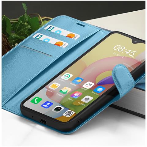 Custodia A Portafoglio Per Galaxy A01 Con Funzione Di Supporto E Linguetta Magnetica, Azzurro - Foto 5