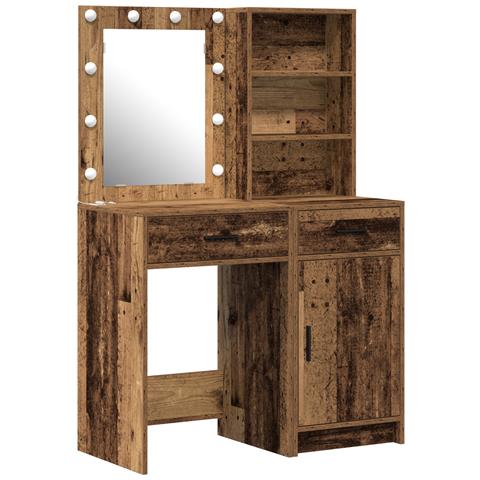 Set di 2 pezzi per toeletta con LED in legno vecchio e legno ingegnerizzato - Foto 1