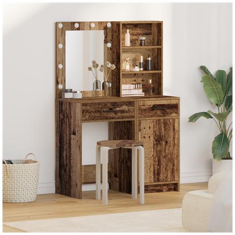 Set di 2 pezzi per toeletta con LED in legno vecchio e legno ingegnerizzato - Foto 2