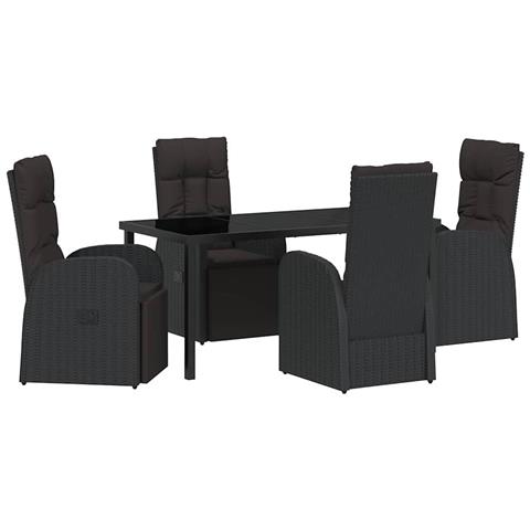 Set da Pranzo per Giardino con cuscino 5 pcs Nero polyrattan - Foto 1