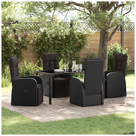 Set da Pranzo per Giardino con cuscino 5 pcs Nero polyrattan - Foto 2