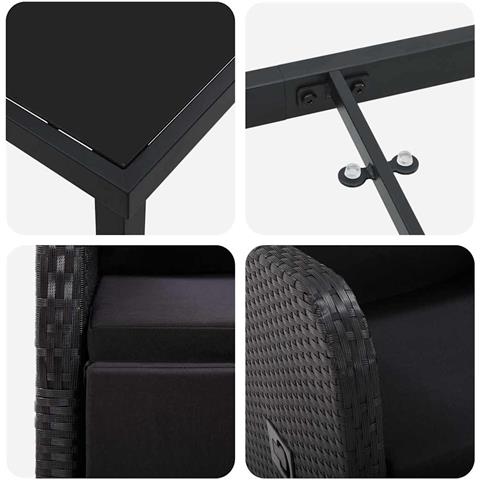 Set da Pranzo per Giardino con cuscino 5 pcs Nero polyrattan - Foto 9