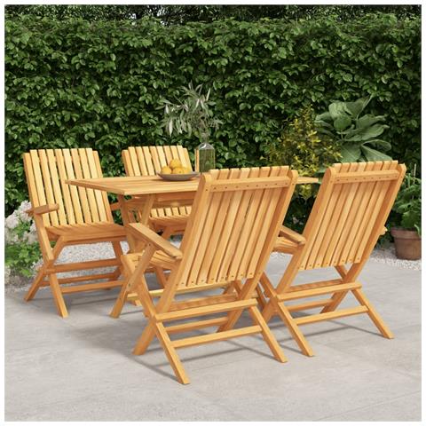 Set da Pranzo per Giardino 5 pz in Legno Massello di Teak - Foto 2
