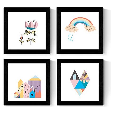 Set Di 4 Stampe Fogli Di Forma Quadrata Con Illustrazioni Natura Scandinava Set In Stile Scandinavo Senza Cornice 20x20 Cm - Foto 1