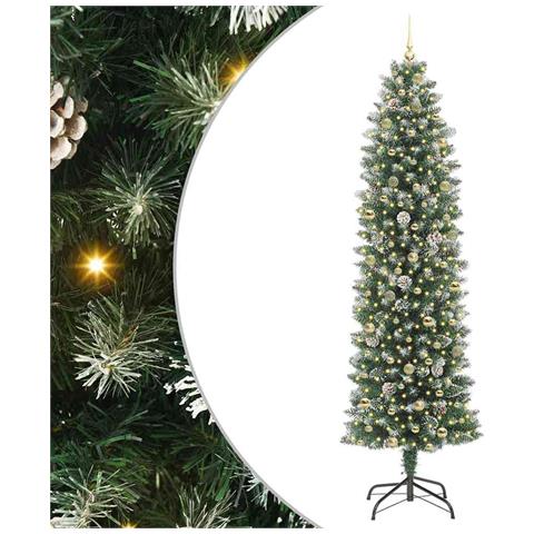 Albero di Natale Artificiale Sottile Verde e Bianco 240 cm - Foto 1