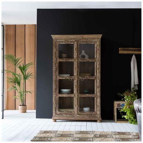 Vetrina In Vetro E Legno Marrone Fatta A Mano 106x43x180 - Foto 2