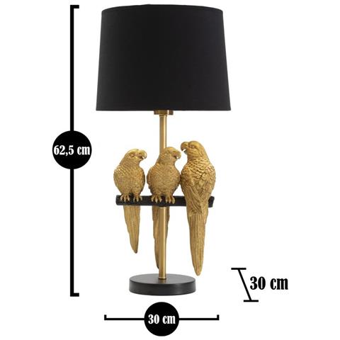 Lampada Da Tavolo Pappagalli In Resina Dorata Con Paralume In Tessuto Nero - Foto 6