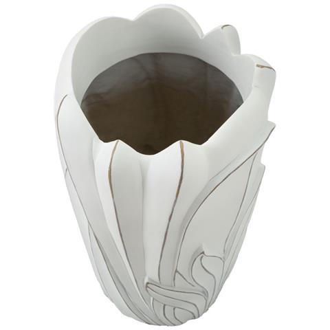 Vaso Gardy Medio In Resina Bianca Con Foglie In Rilievo - Foto 2