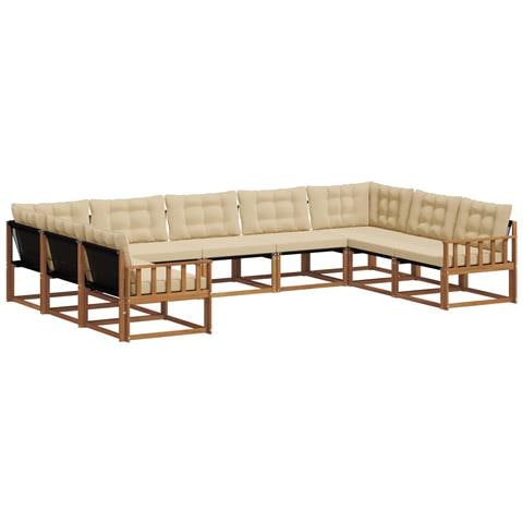 Set di divani da esterno con cuscino 9 pcs Naturale e Beige - Foto 1