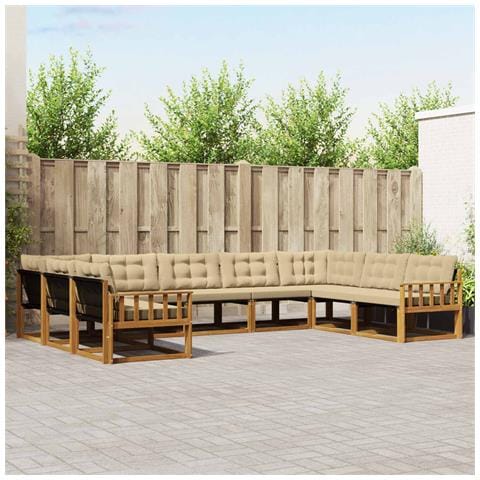 Set di divani da esterno con cuscino 9 pcs Naturale e Beige - Foto 2