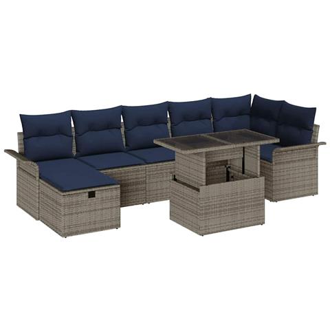 Set Divano da Giardino con cuscino 8 pcs Grigio Poly Rattan - Foto 1